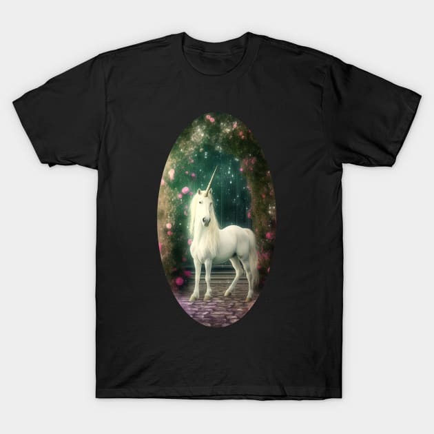 Unicorn on the Patio T-Shirt by SymbioticDesign